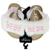 Wholesale - BEBE WHITE TODDLER GIRLS FOOTBED SANDALS W/FAUX FUR AND ELASTIC BACK ASST SIZE, UPC: 194587534802